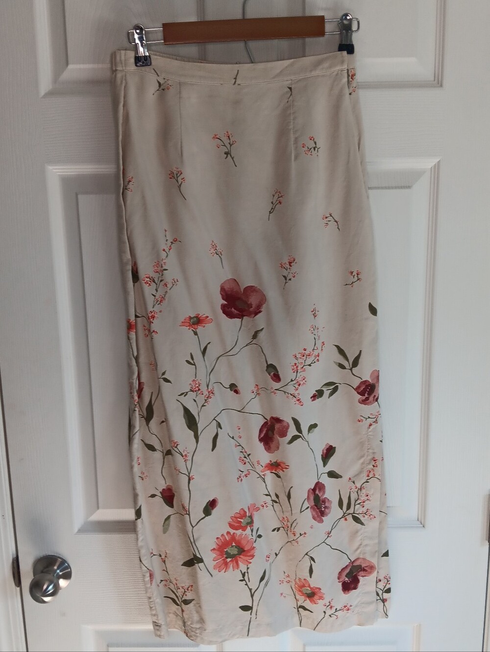 Vintage Silk And Linen Floral Watercolor Maxi Skirt